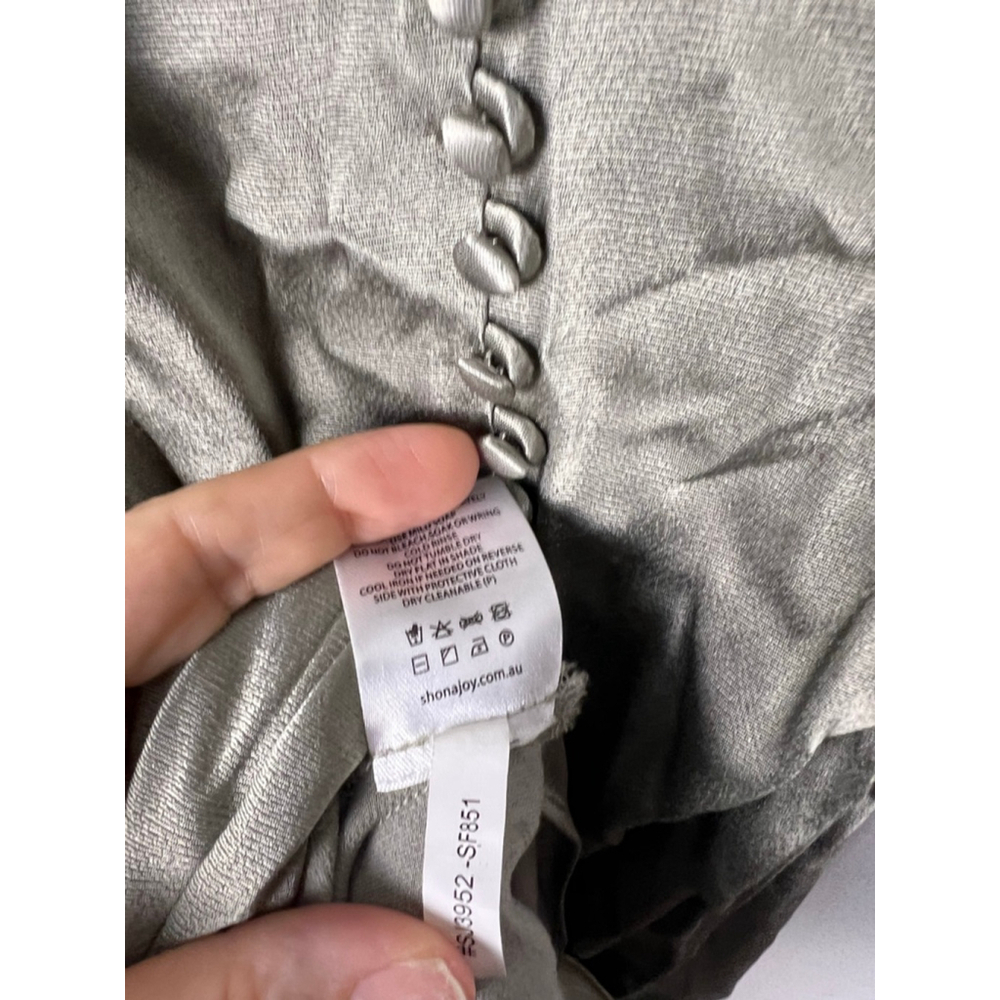 Shona Joy La Lune Bias Cut Midi Dress Size 6 Sage Satin Button Front Silky Forma - Picture 9 of 9